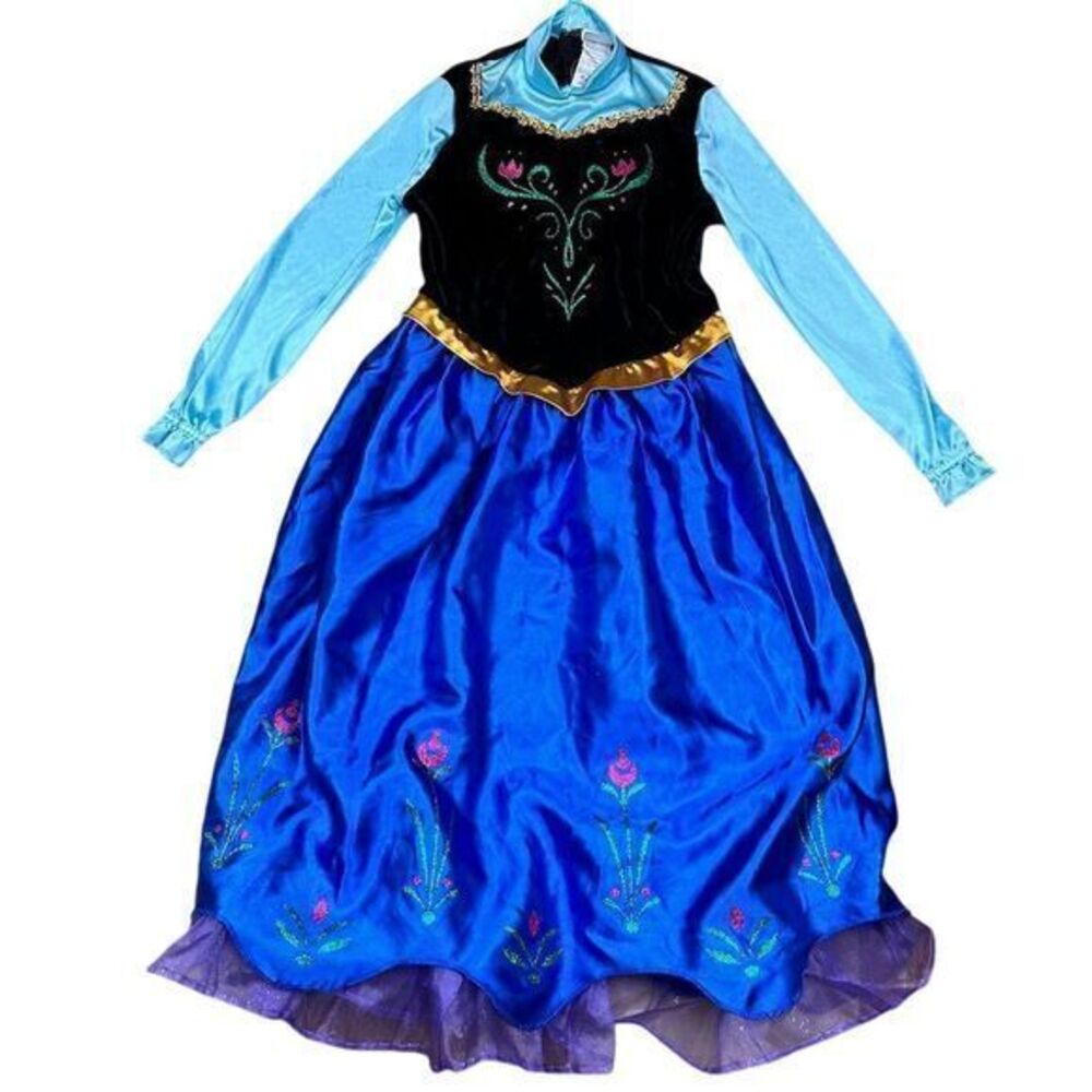 Disney Frozen Princess Anna Girls Costume Blue Long Dress Size M 7/8 Halloween